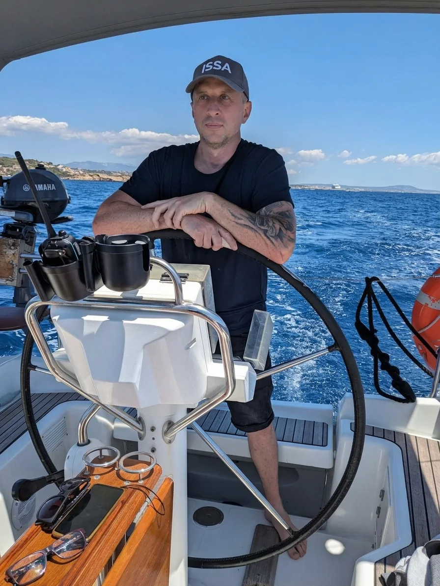 Marcin Głowacki at the helm — ISSA Sailing Instructor, Tenerife